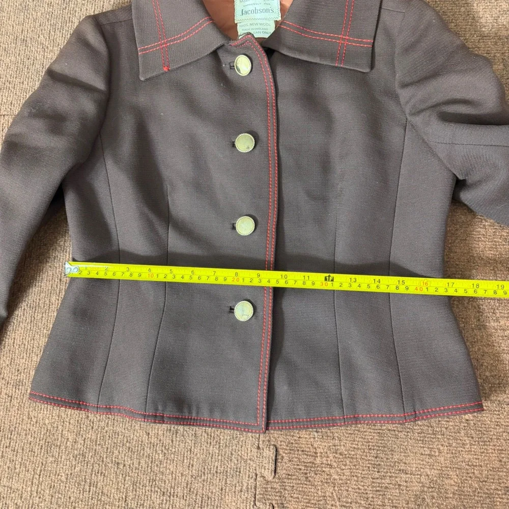 Cojana for Jacobson's Vintage Wool Blazer Brown Red Contrast Stitch England 100%